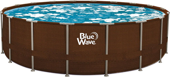 BlueWave Mocha Wicker 24-ft Round 52-in Deep Frame Swimming Pool Package with Cover