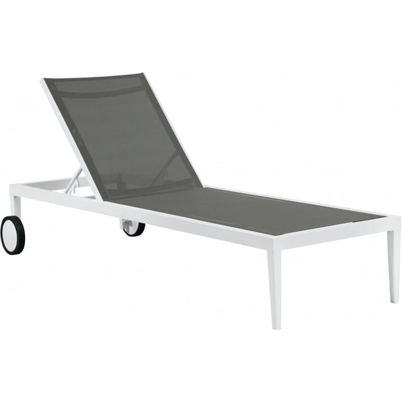 Meridian Furniture Nizuc Outdoor Patio Adjustable Sun Chaise Lounge Chair - White Frame - Grey - Outdoor Furniture