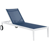 Meridian Furniture Nizuc Outdoor Patio Adjustable Sun Chaise Lounge Chair - White Frame - Navy - Outdoor Furniture
