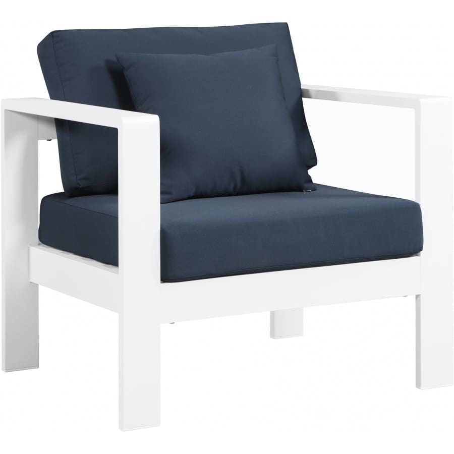 Meridian Furniture Nizuc Outdoor Patio White Aluminum Modular Arm Chair - Navy - Outdoor Furniture