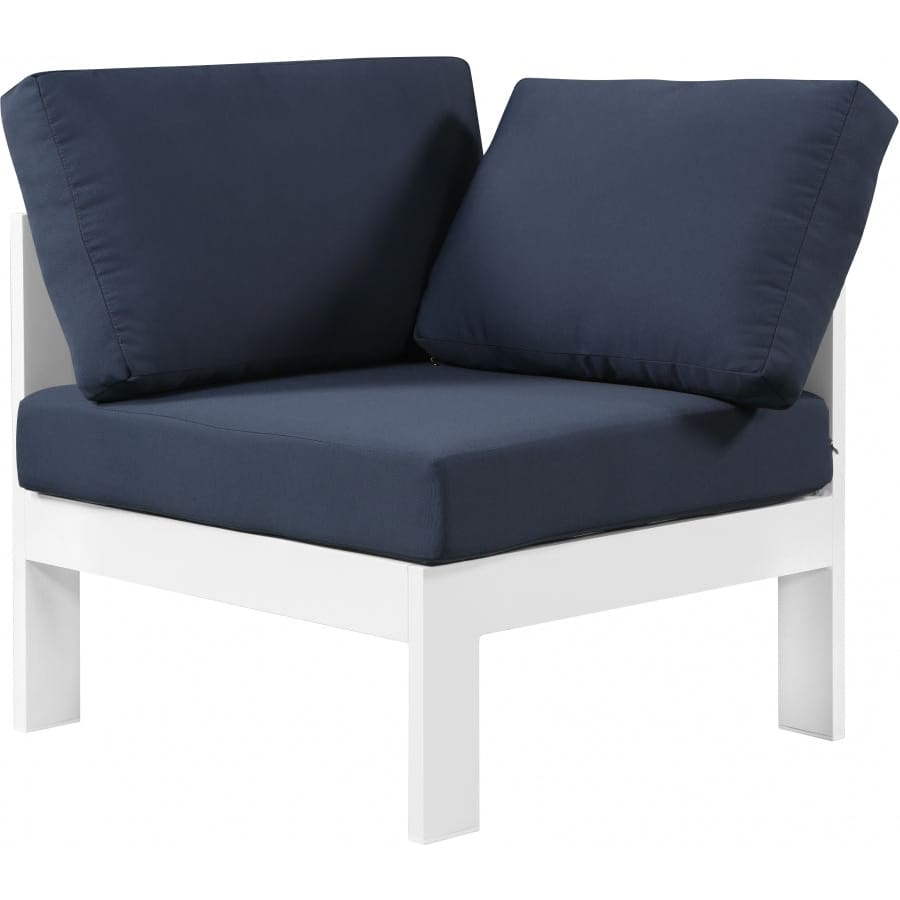 Meridian Furniture Nizuc Outdoor Patio White Aluminum Modular Corner Chair - Navy - Outdoor Furniture