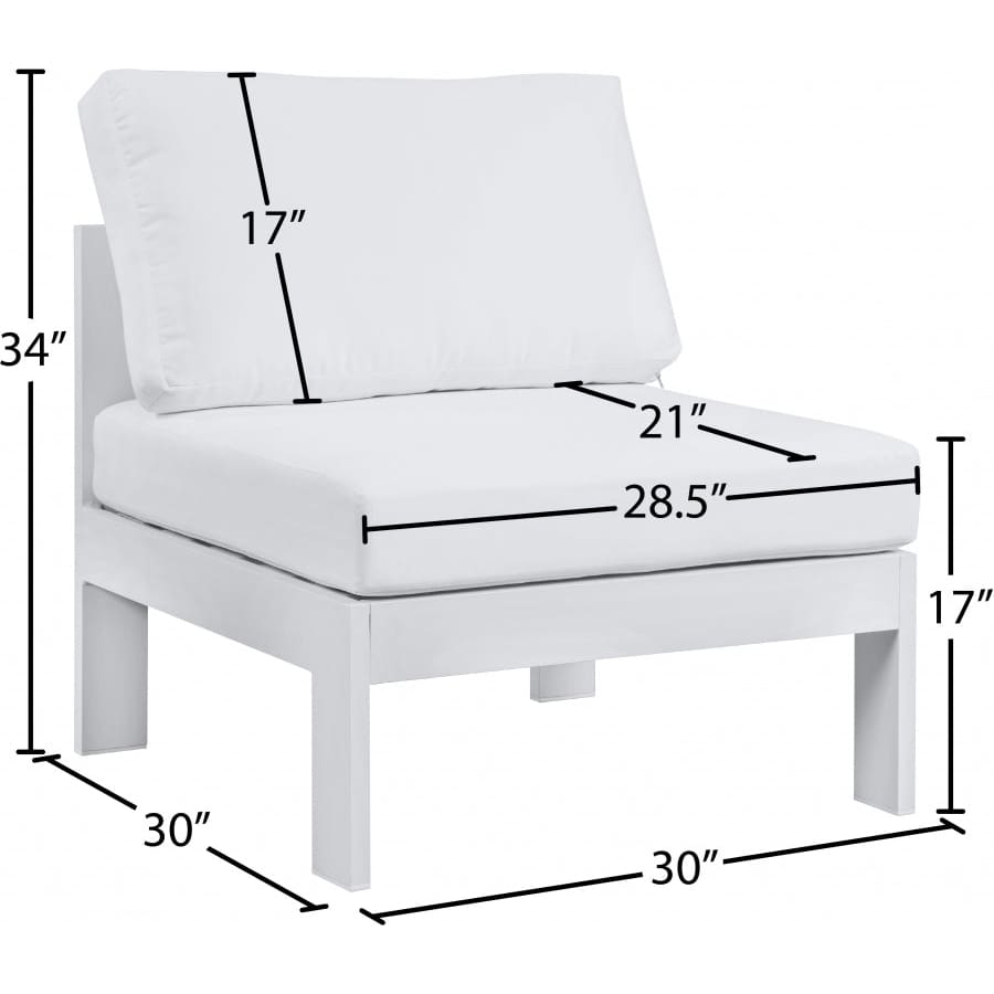 Meridian Furniture Nizuc Outdoor Patio White Aluminum Modular Armless Chair - Outdoor Furniture