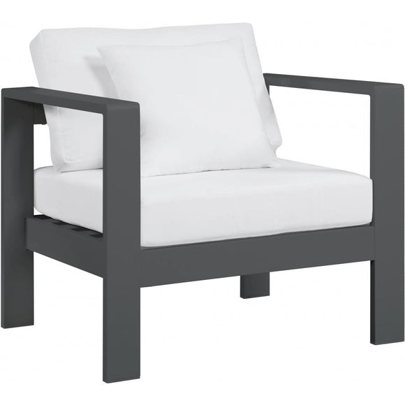 Meridian Furniture Nizuc Outdoor Patio Grey Aluminum Modular Arm Chair - White - Outdoor Furniture