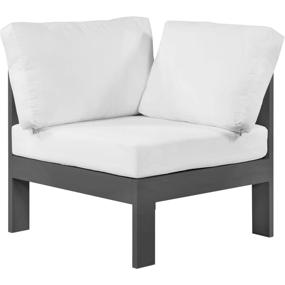 Meridian Furniture Nizuc Outdoor Patio Grey Aluminum Modular Corner Chair - White - Outdoor Furniture