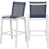 Meridian Furniture Nizuc Outdoor Patio Mesh Barstool - White - Navy - Outdoor Furniture