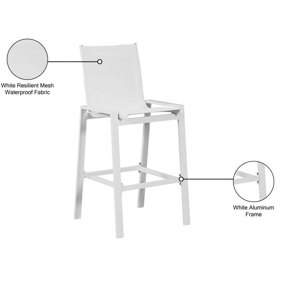 Meridian Furniture Nizuc Outdoor Patio Mesh Barstool - White - Outdoor Furniture