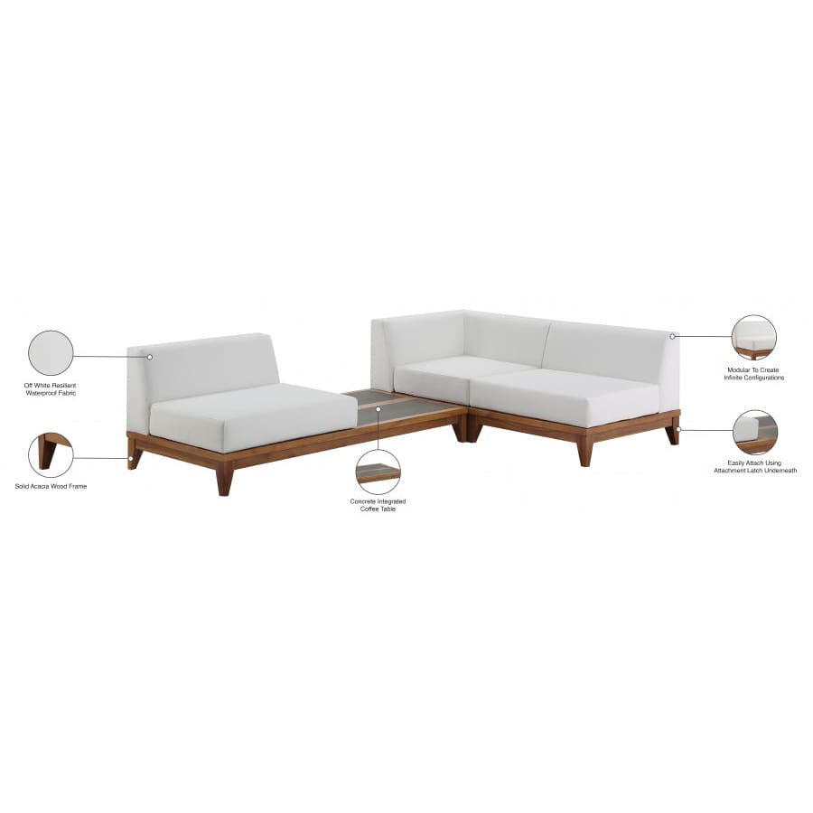 Meridian Furniture Rio Outdoor Off White Waterproof Modular Sectional 3B - Outdoor Furniture