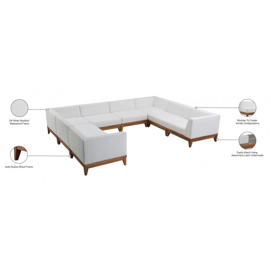 Meridian Furniture Rio Outdoor Off White Waterproof Modular Sectional 8A - Outdoor Furniture