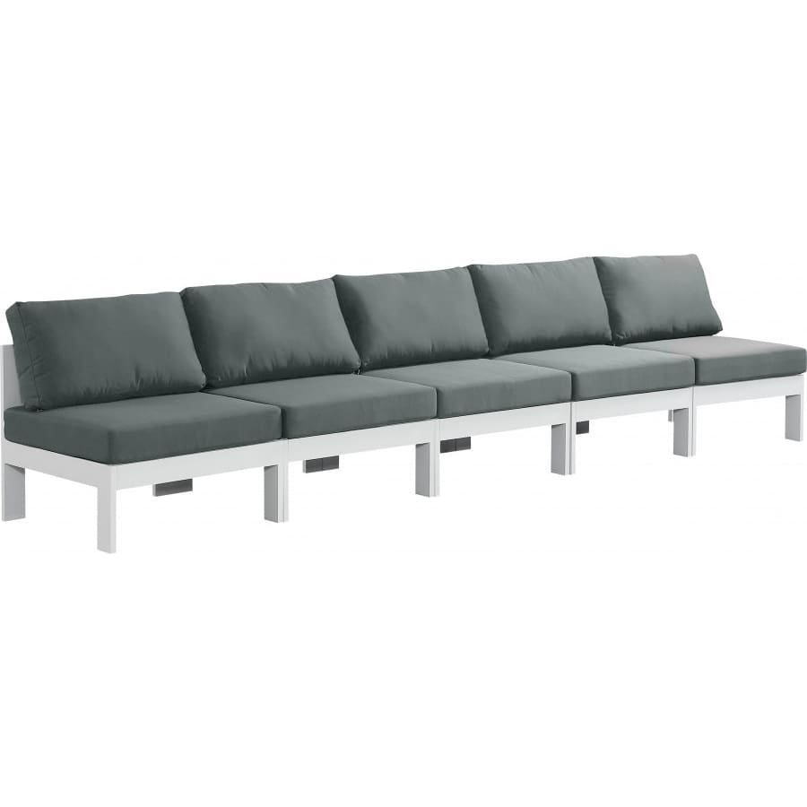 Meridian Furniture Nizuc Outdoor Patio White Aluminum Modular Sofa S150B - Grey - Outdoor Furniture