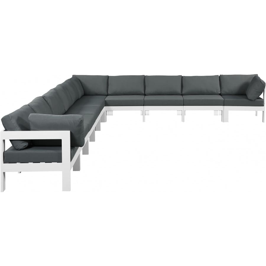 Meridian Furniture Nizuc Outdoor Patio White Aluminum Modular Sectional 10A - Grey - Outdoor Furniture