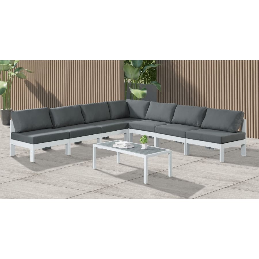 Meridian Furniture Nizuc Outdoor Patio White Aluminum Modular Sectional 7A - Outdoor Furniture
