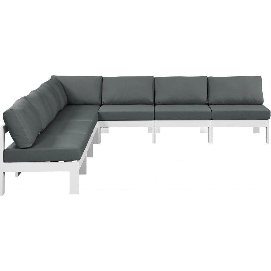 Meridian Furniture Nizuc Outdoor Patio White Aluminum Modular Sectional 7A - Grey - Outdoor Furniture