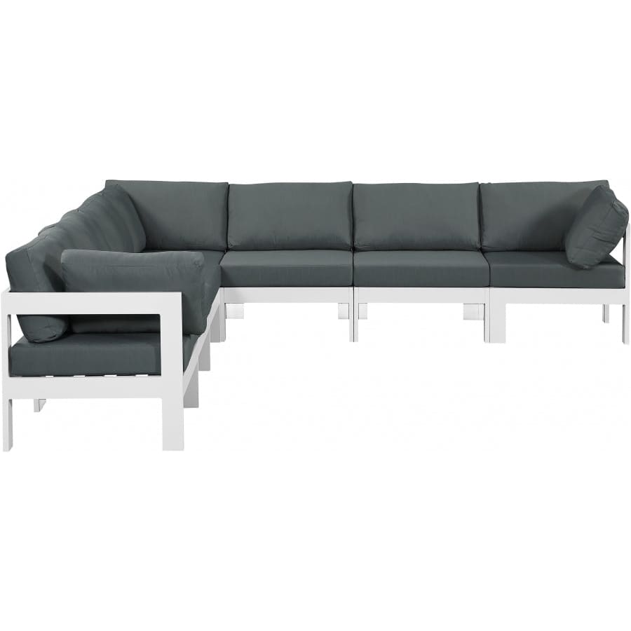 Meridian Furniture Nizuc Outdoor Patio White Aluminum Modular Sectional 7B - Grey - Outdoor Furniture