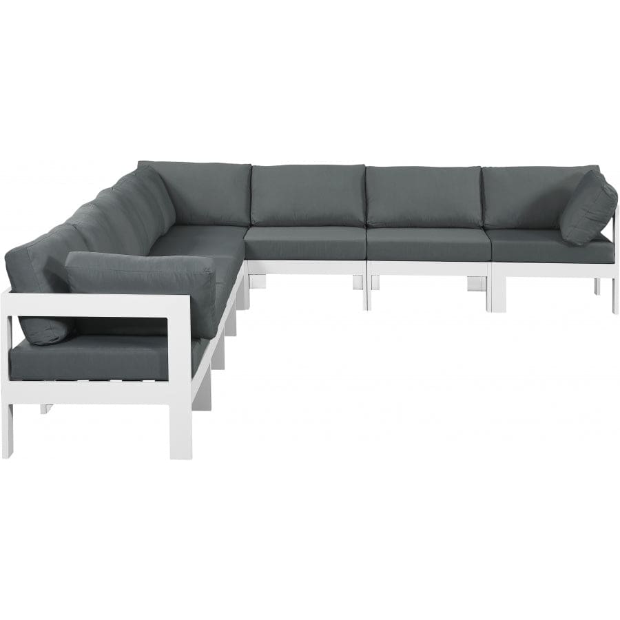 Meridian Furniture Nizuc Outdoor Patio White Aluminum Modular Sectional 8A - Grey - Outdoor Furniture