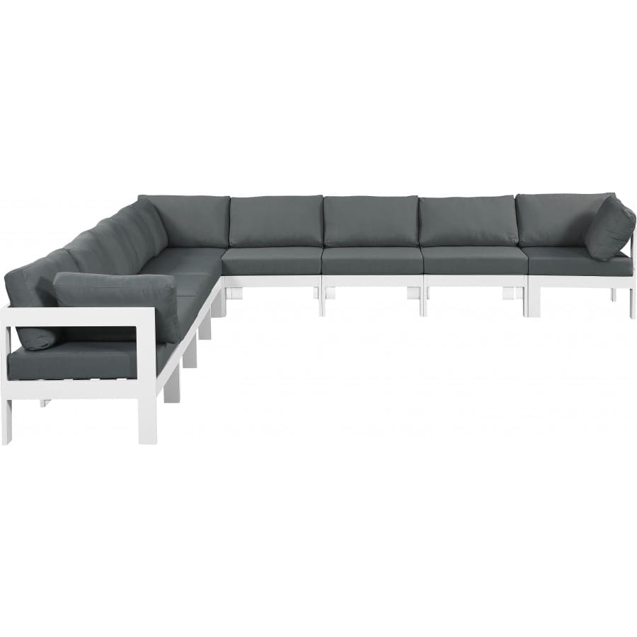Meridian Furniture Nizuc Outdoor Patio White Aluminum Modular Sectional 9B - Grey - Outdoor Furniture