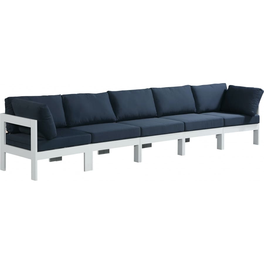 Meridian Furniture Nizuc Outdoor Patio White Aluminum Modular Sofa S150A - Navy - Outdoor Furniture