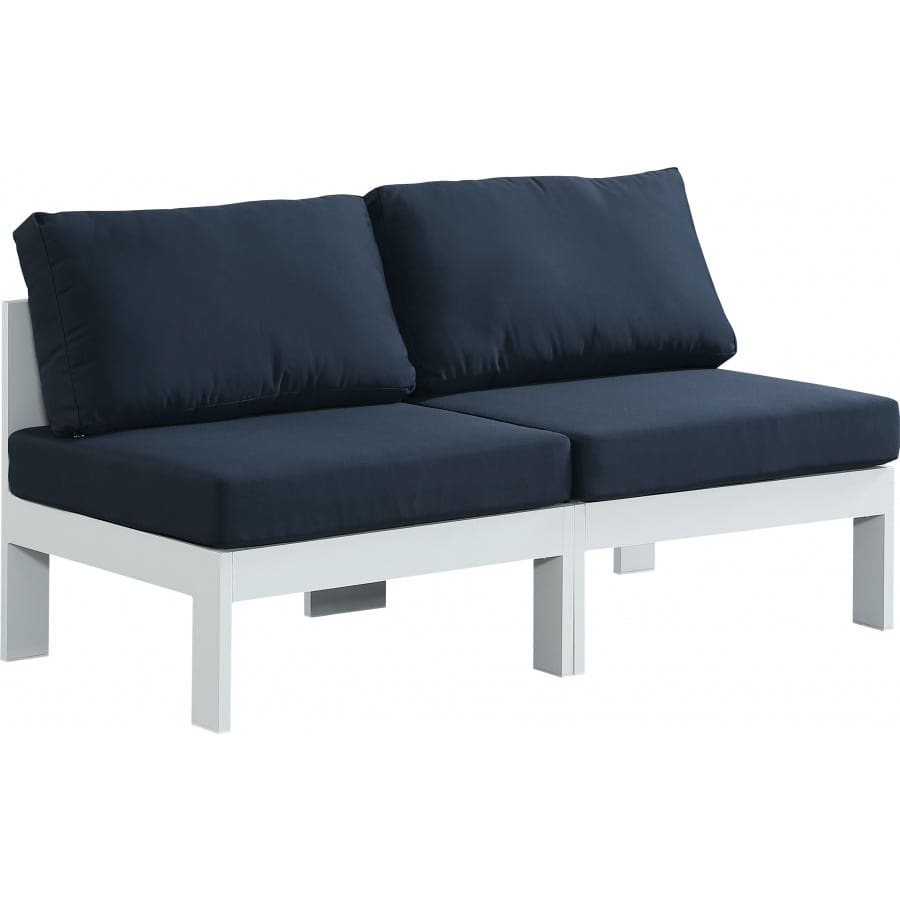 Meridian Furniture Nizuc Outdoor Patio White Aluminum Modular Sofa S60B - Navy - Outdoor Furniture