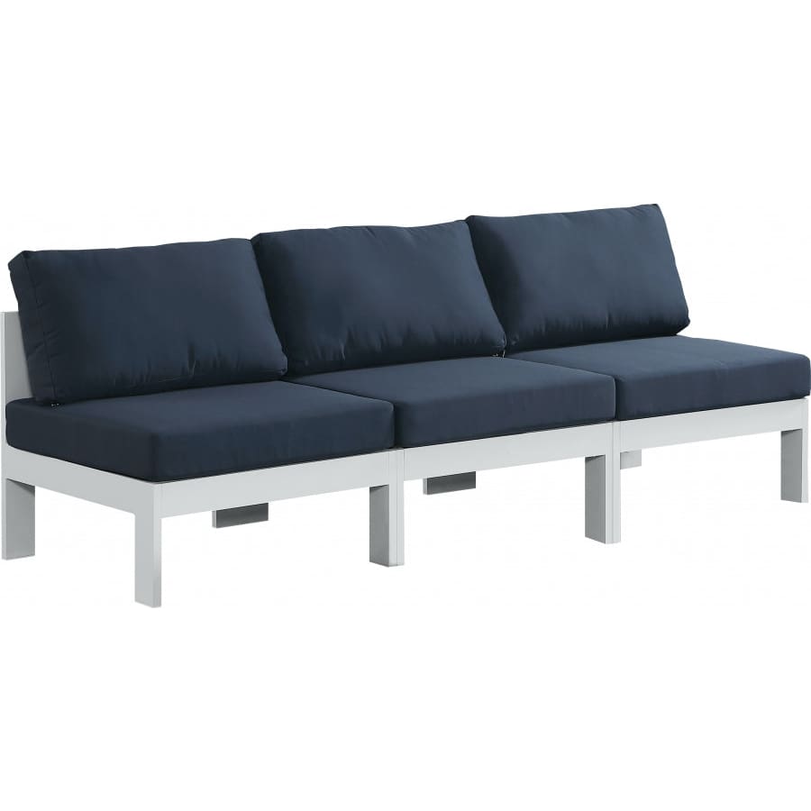Meridian Furniture Nizuc Outdoor Patio White Aluminum Modular Sofa S90B - Navy - Outdoor Furniture