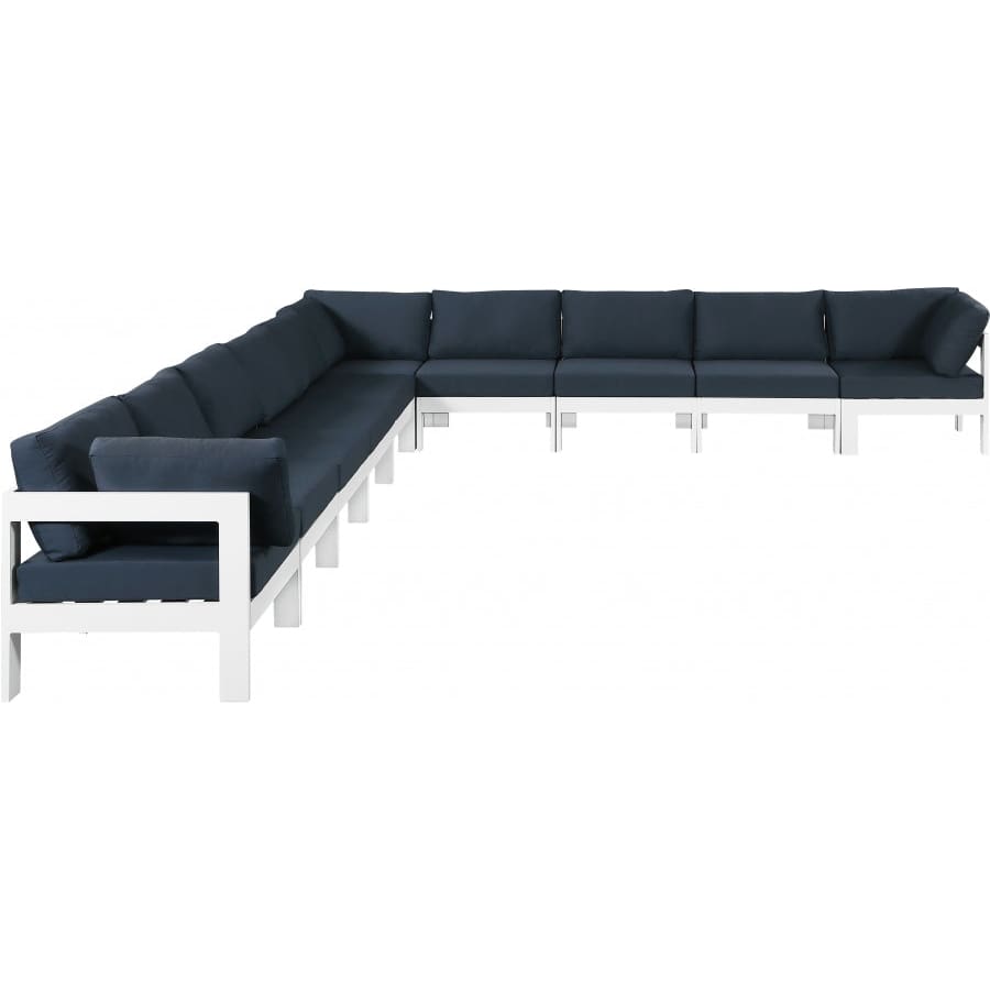 Meridian Furniture Nizuc Outdoor Patio White Aluminum Modular Sectional 10A - Navy - Outdoor Furniture