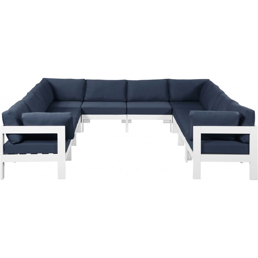 Meridian Furniture Nizuc Outdoor Patio White Aluminum Modular Sectional 10B - Navy - Outdoor Furniture