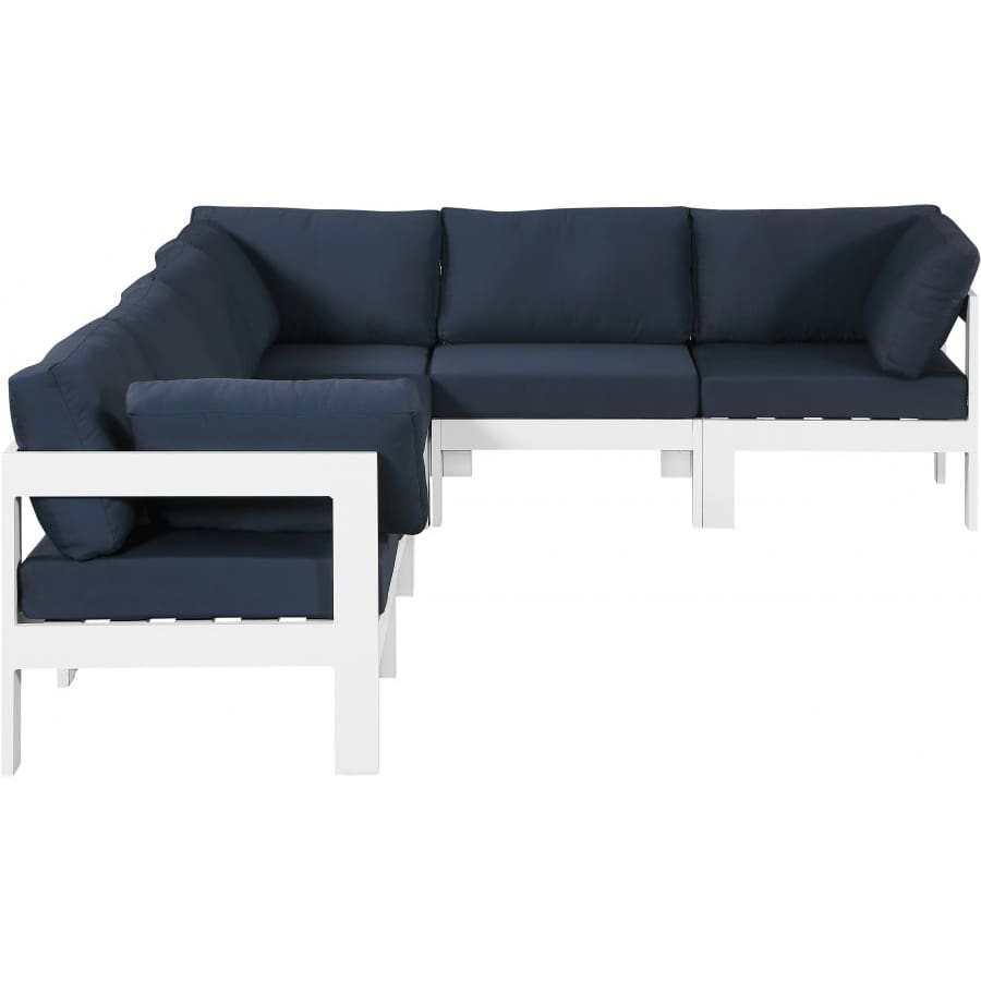Meridian Furniture Nizuc Outdoor Patio White Aluminum Modular Sectional 6A - Navy - Outdoor Furniture