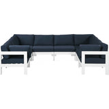 Meridian Furniture Nizuc Outdoor Patio White Aluminum Modular Sectional 8B - Navy - Outdoor Furniture