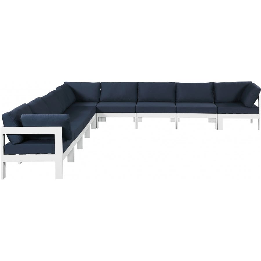 Meridian Furniture Nizuc Outdoor Patio White Aluminum Modular Sectional 9B - Navy - Outdoor Furniture