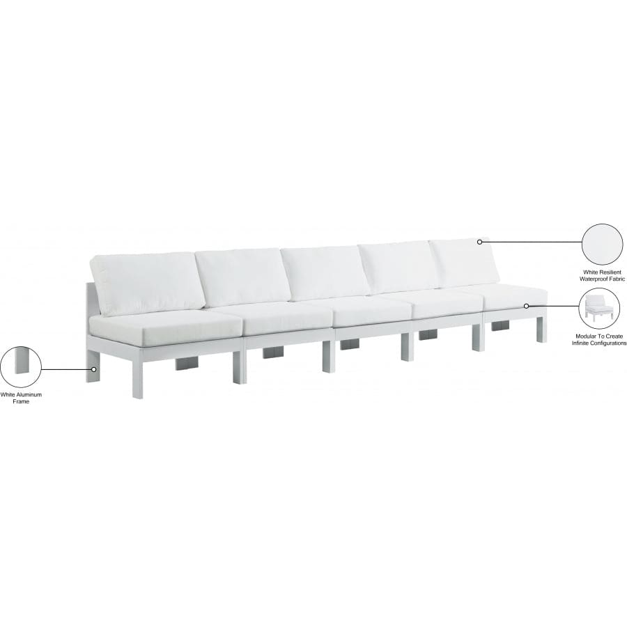 Meridian Furniture Nizuc Outdoor Patio White Aluminum Modular Sofa S150B - Outdoor Furniture