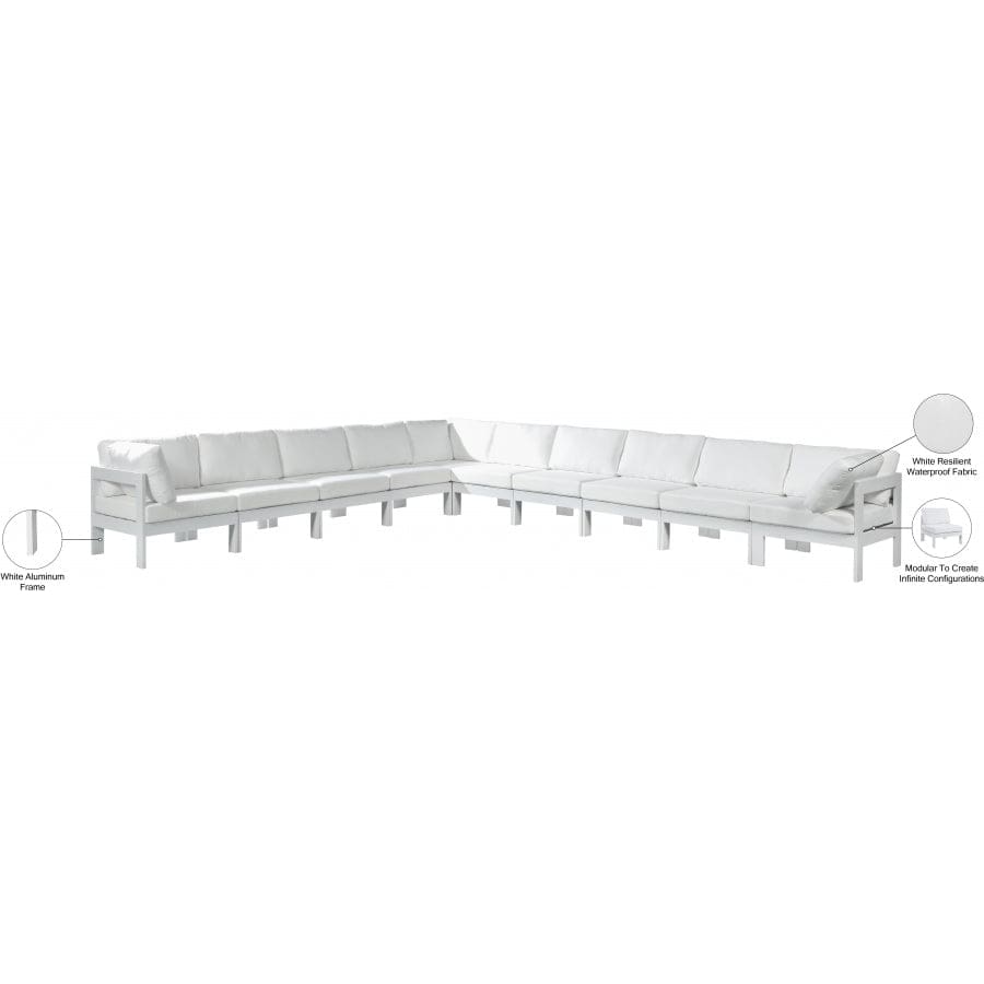 Meridian Furniture Nizuc Outdoor Patio White Aluminum Modular Sectional 10A - Outdoor Furniture