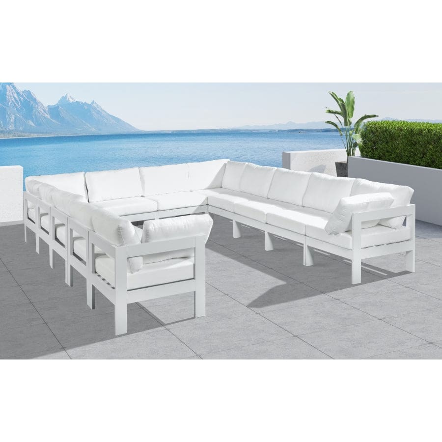 Meridian Furniture Nizuc Outdoor Patio White Aluminum Modular Sectional 12A - Outdoor Furniture