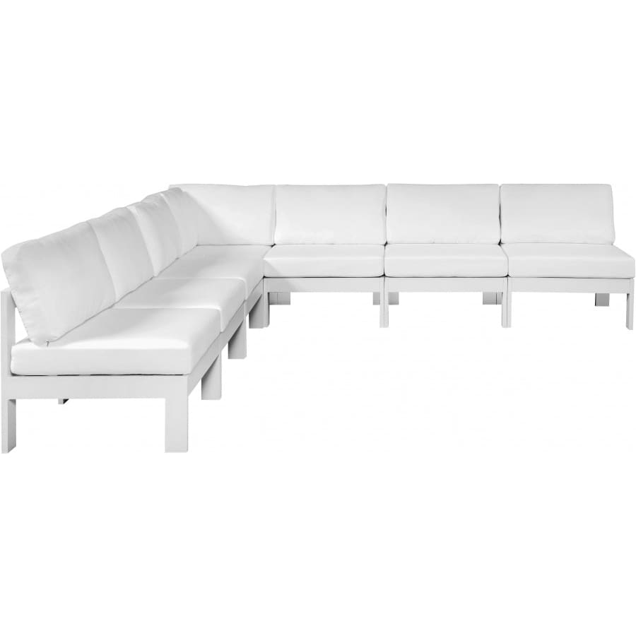 Meridian Furniture Nizuc Outdoor Patio White Aluminum Modular Sectional 7A - White - Outdoor Furniture