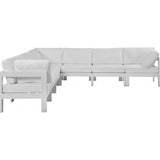 Meridian Furniture Nizuc Outdoor Patio White Aluminum Modular Sectional 7B - Outdoor Furniture