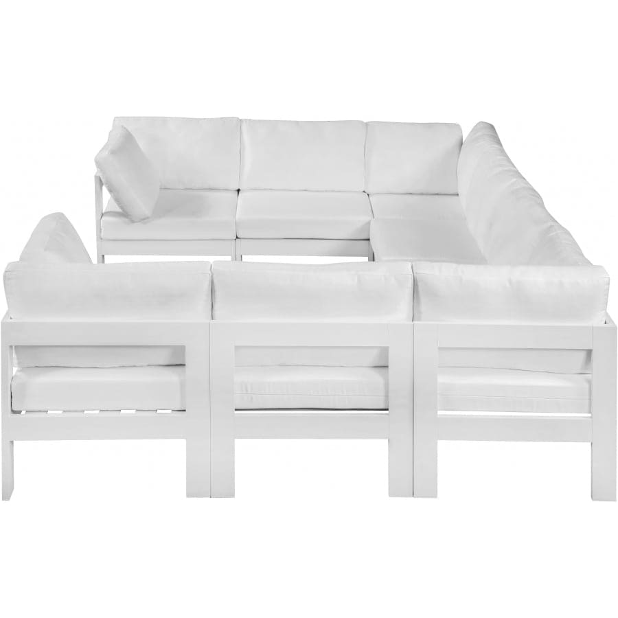 Meridian Furniture Nizuc Outdoor Patio White Aluminum Modular Sectional 8B - Outdoor Furniture