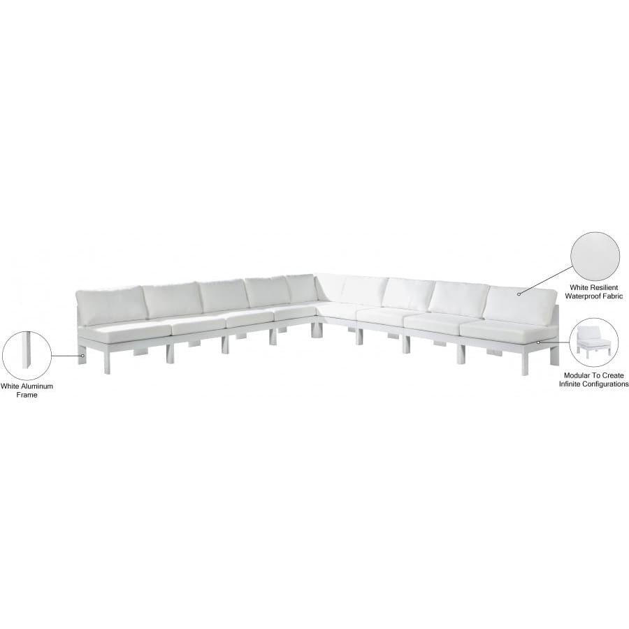 Meridian Furniture Nizuc Outdoor Patio White Aluminum Modular Sectional 9A - Outdoor Furniture