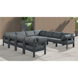 Meridian Furniture Nizuc Outdoor Patio Grey Aluminum Modular Sectional 10B - Outdoor Furniture