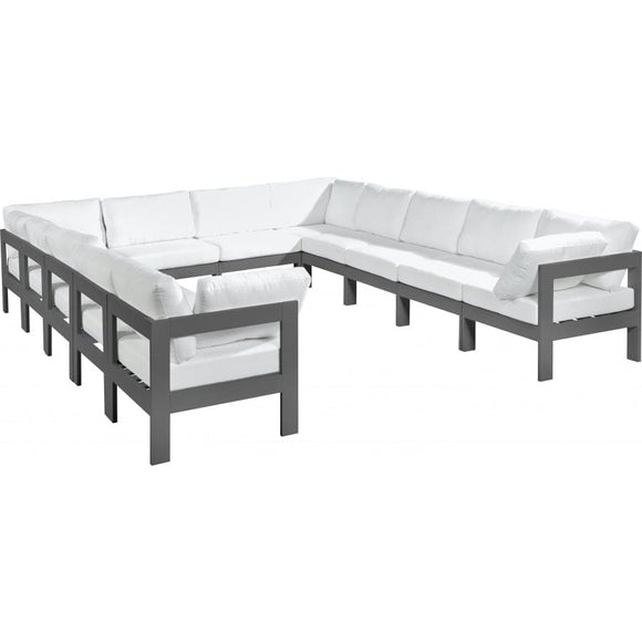 Meridian Furniture Nizuc Outdoor Patio Grey Aluminum Modular Sectional 12A - White - Outdoor Furniture