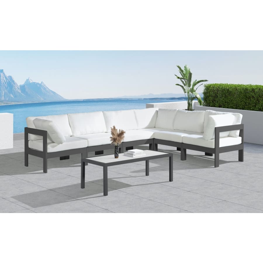 Meridian Furniture Nizuc Outdoor Patio Grey Aluminum Modular Sectional 6A - Outdoor Furniture