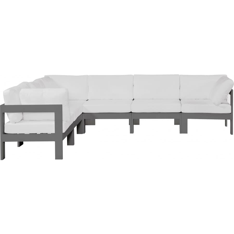 Meridian Furniture Nizuc Outdoor Patio Grey Aluminum Modular Sectional 6A - White - Outdoor Furniture