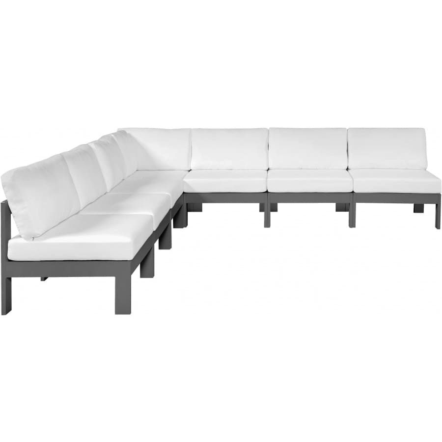 Meridian Furniture Nizuc Outdoor Patio Grey Aluminum Modular Sectional 7A - White - Outdoor Furniture