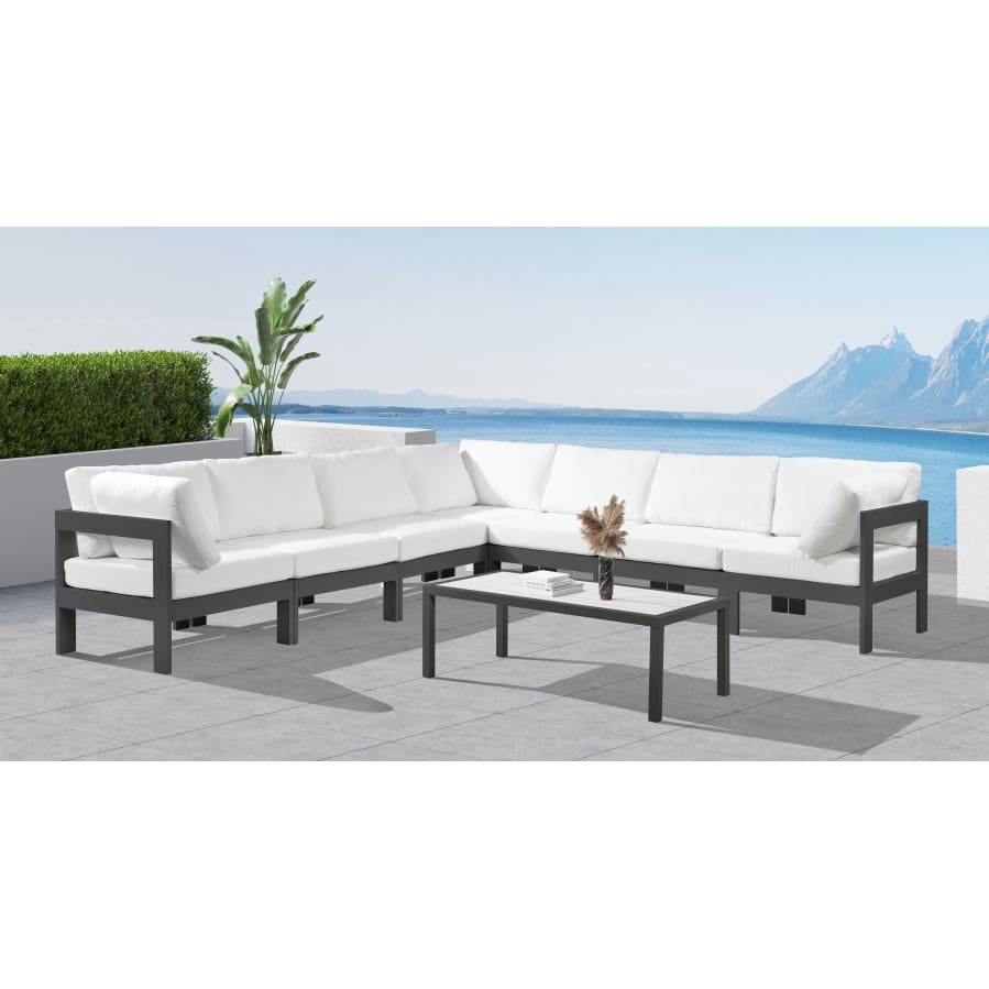 Meridian Furniture Nizuc Outdoor Patio Grey Aluminum Modular Sectional 7B - Outdoor Furniture