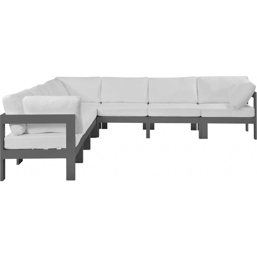 Meridian Furniture Nizuc Outdoor Patio Grey Aluminum Modular Sectional 7B - White - Outdoor Furniture
