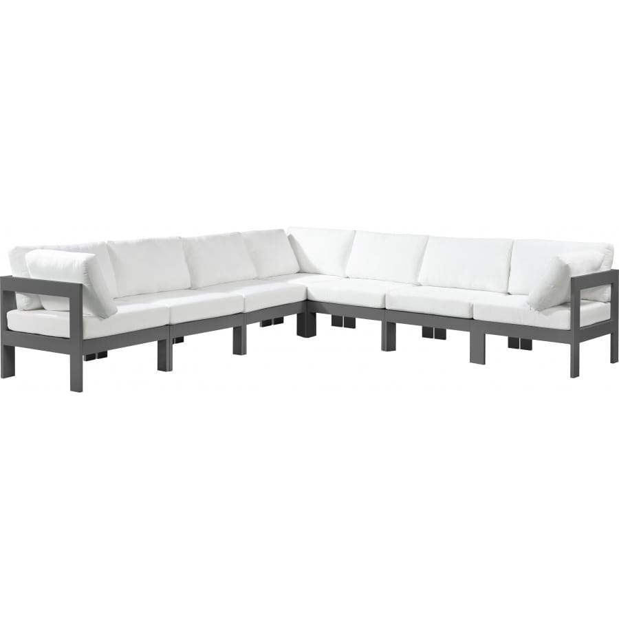 Meridian Furniture Nizuc Outdoor Patio Grey Aluminum Modular Sectional 7B - Outdoor Furniture