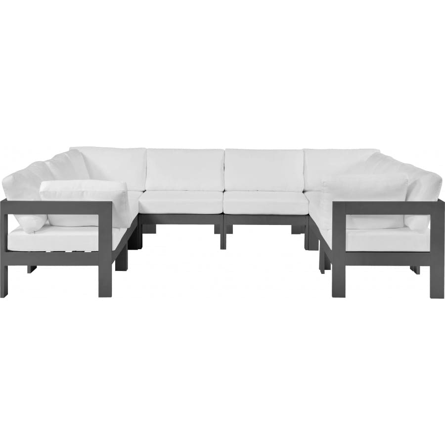 Meridian Furniture Nizuc Outdoor Patio Grey Aluminum Modular Sectional 8B - White - Outdoor Furniture