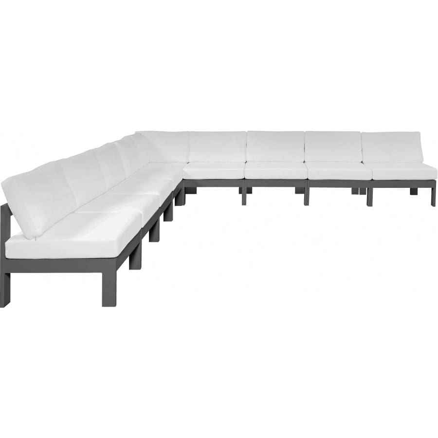 Meridian Furniture Nizuc Outdoor Patio Grey Aluminum Modular Sectional 9A - White - Outdoor Furniture