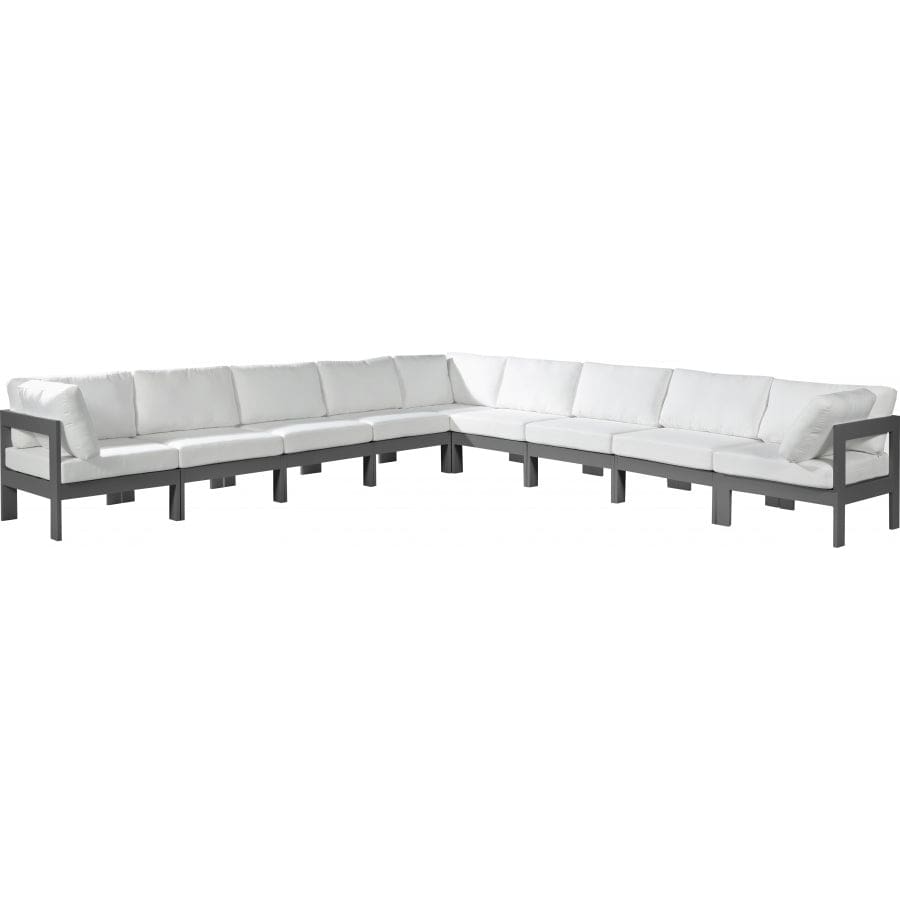Meridian Furniture Nizuc Outdoor Patio Grey Aluminum Modular Sectional 9B - Outdoor Furniture