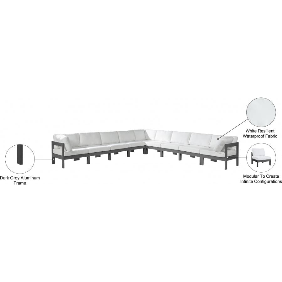Meridian Furniture Nizuc Outdoor Patio Grey Aluminum Modular Sectional 9B - Outdoor Furniture