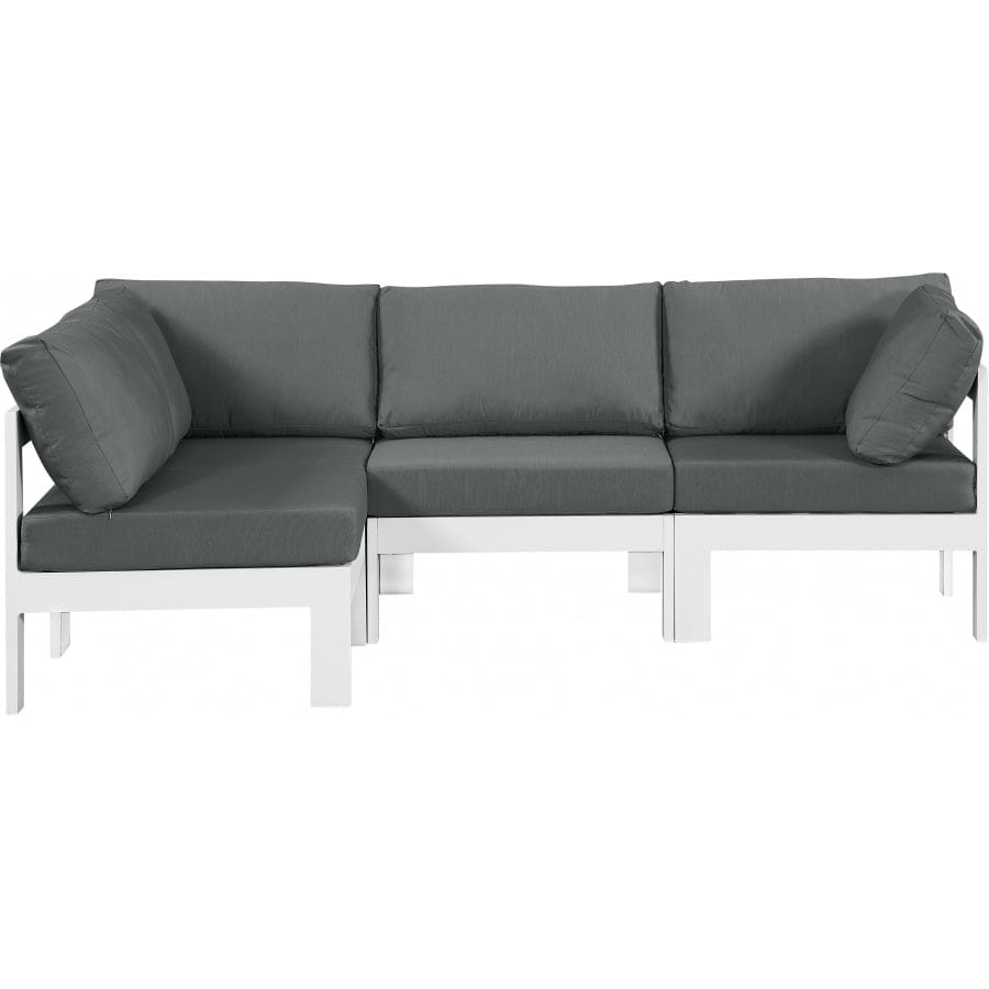 Meridian Furniture Nizuc Outdoor Patio White Aluminum Modular Sectional 4C - Grey - Outdoor Furniture