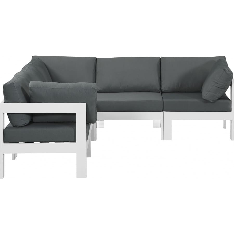 Meridian Furniture Nizuc Outdoor Patio White Aluminum Modular Sectional 5B - Grey - Outdoor Furniture