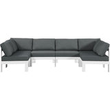 Meridian Furniture Nizuc Outdoor Patio White Aluminum Modular Sectional 6B - Grey - Outdoor Furniture