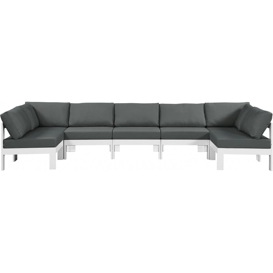 Meridian Furniture Nizuc Outdoor Patio White Aluminum Modular Sectional 7C - Grey - Outdoor Furniture